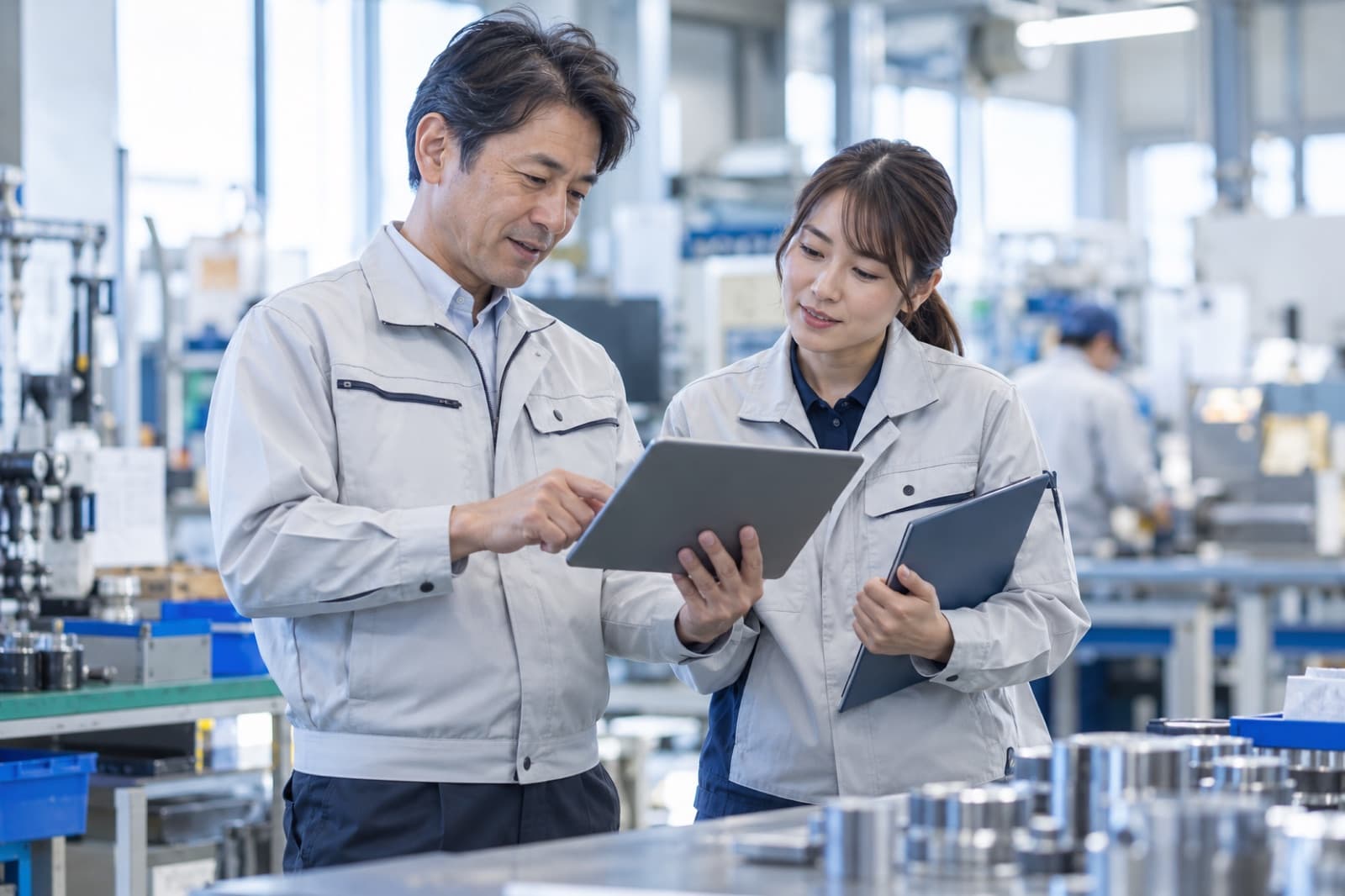 現場の責任者がタブレットで内容を確認している様子